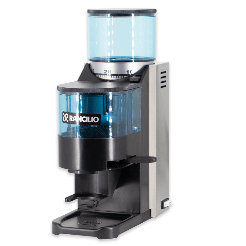 La Rancilio Rocky Coffee Grinder Doser Side View Gustos Coffee