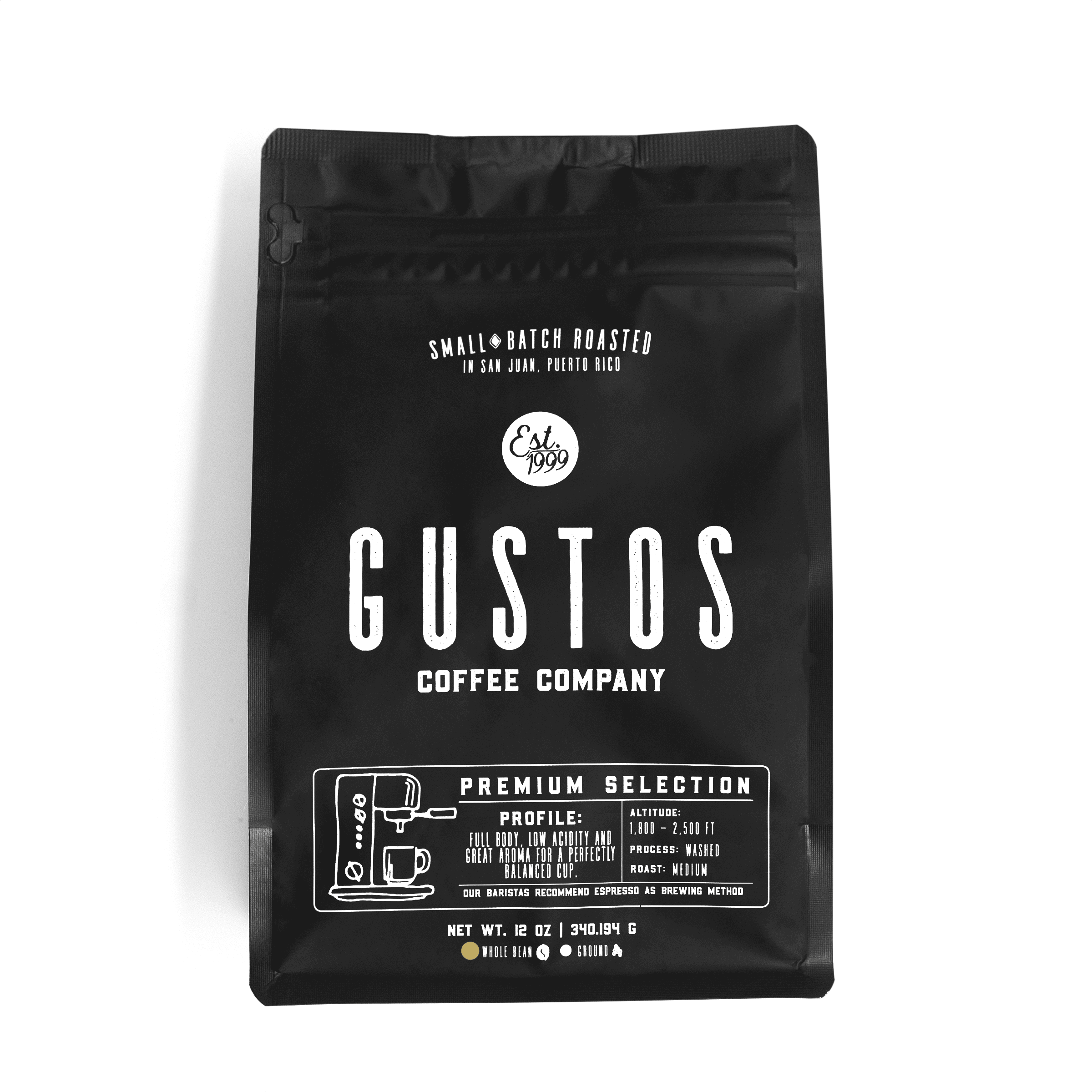 Gustos Premium Selection 12 oz Whole Bean Coffee Puerto Rico