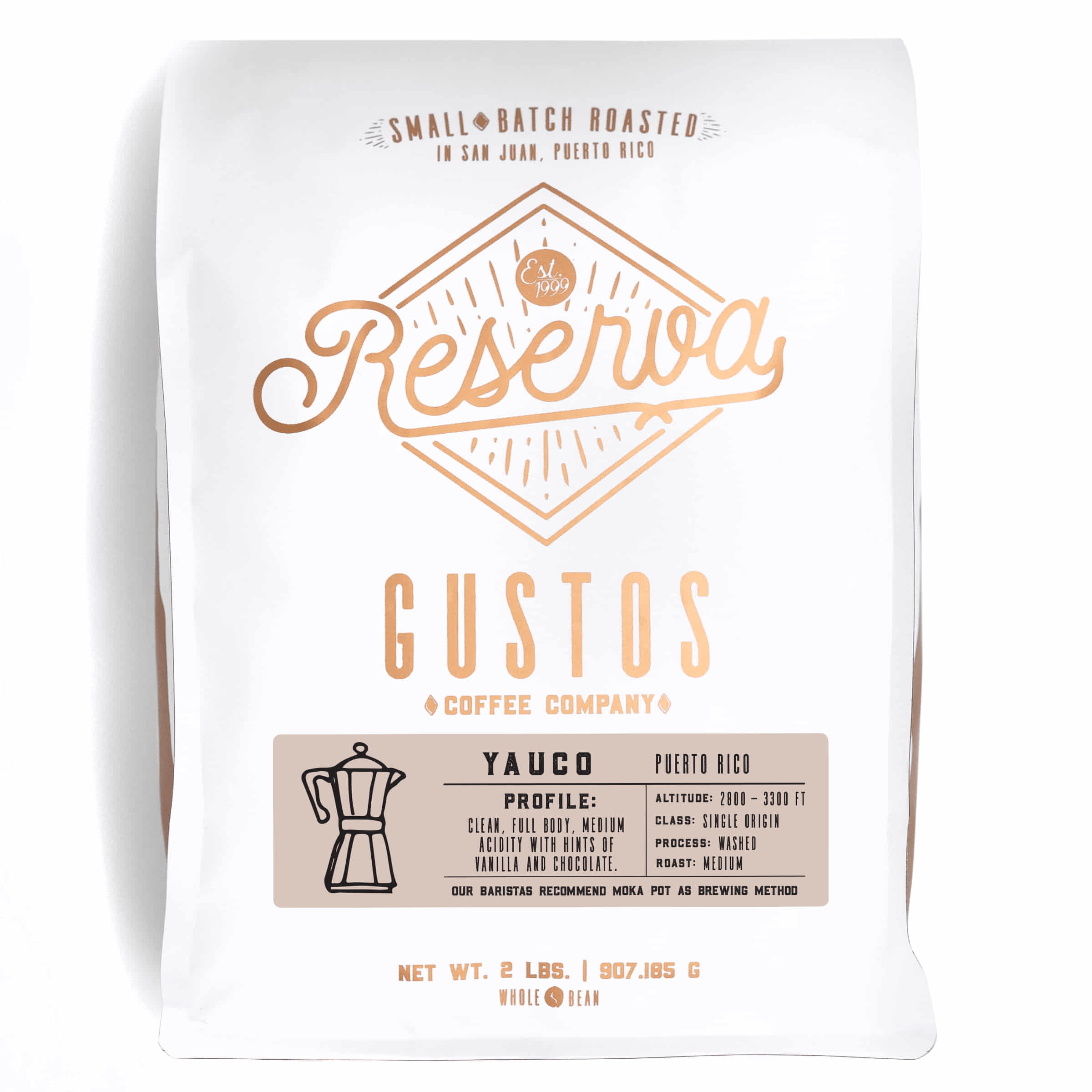A 2lb bag of Specialty Coffee from Yauco Puerto Rico by Gustos Coffee Co Café
