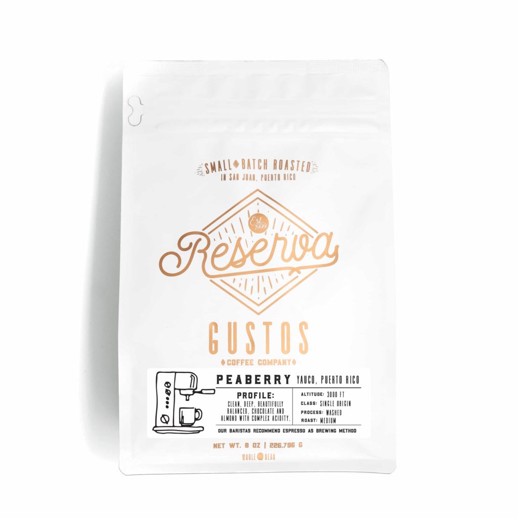 8oz bag of Peaberry Caracolillo Specialty Coffee from Yauco PR by Gustos Coffee Co Cafe de especialidad