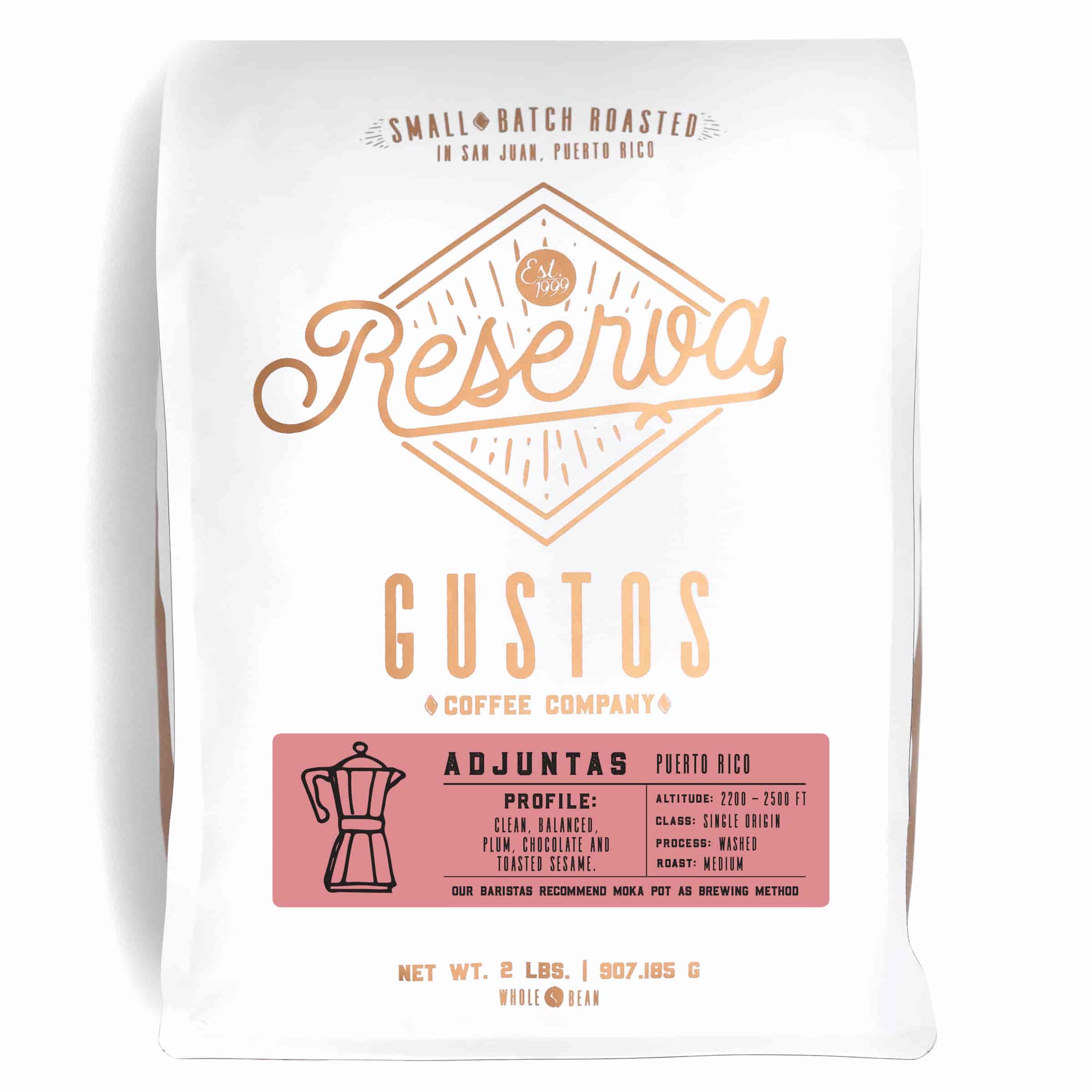 2lb bag of Specialty Coffee from Adjuntas PR single origin cafe by Gustos Coffee Co