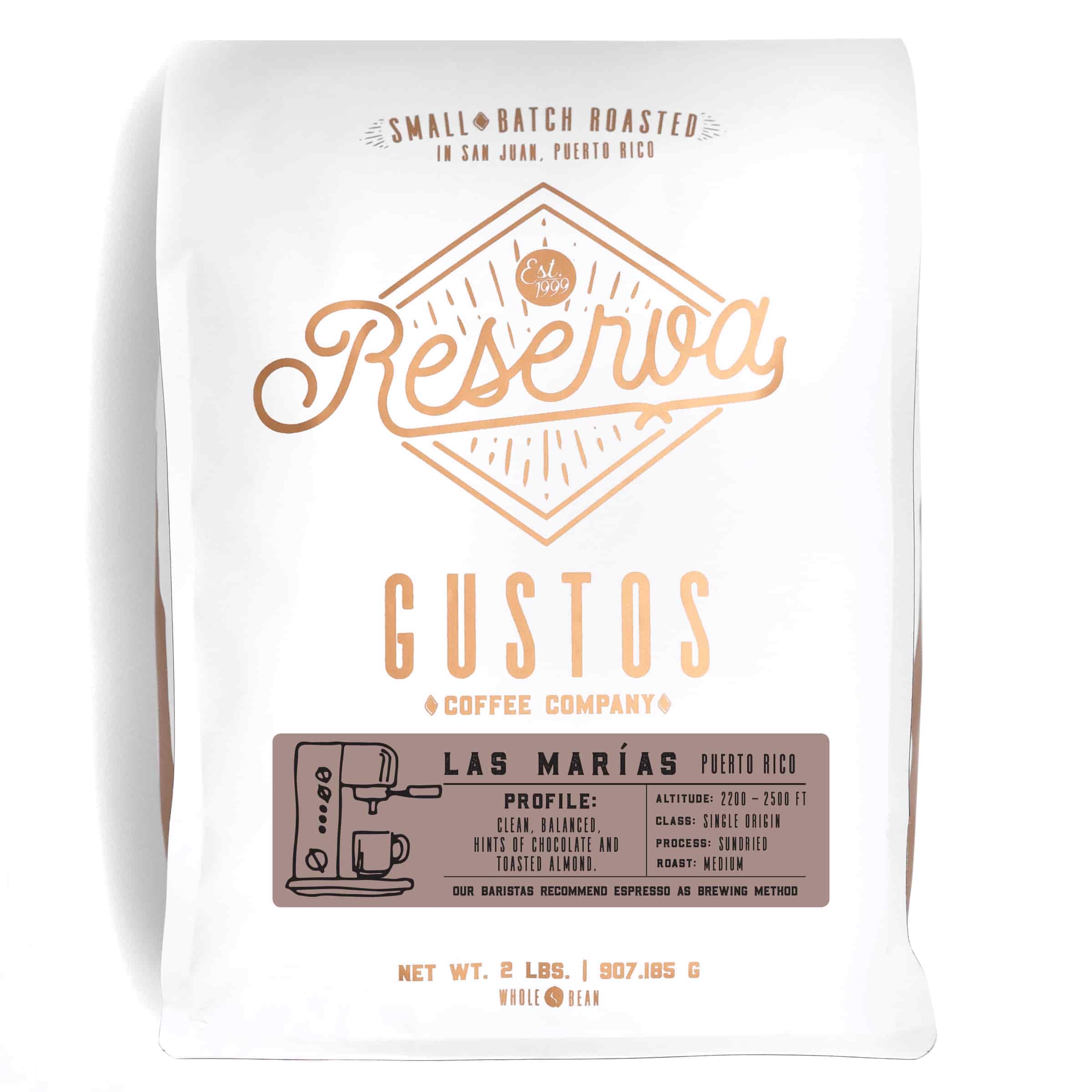 A 2lb bag of Specialty Coffee from Las Marias PR by Gustos Coffee Co
