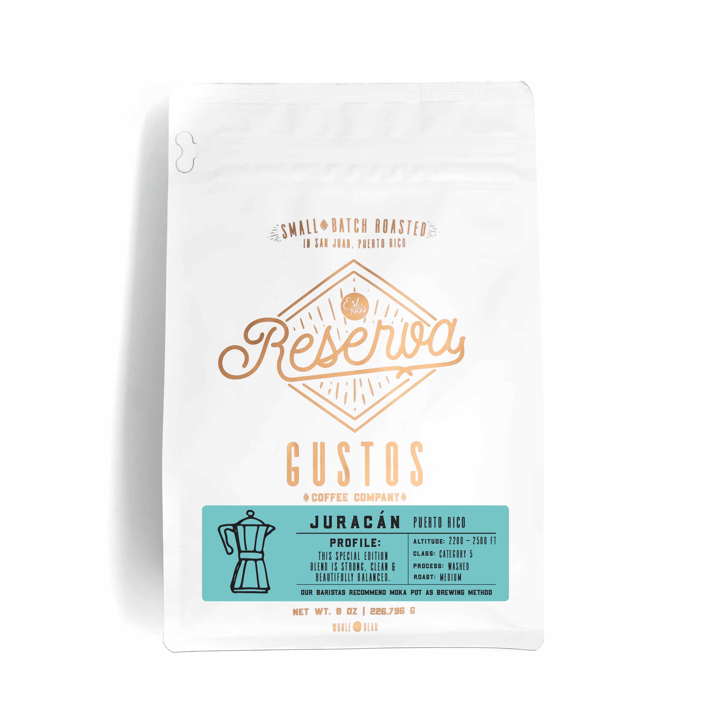 A bag of Specialty Coffee from PR Juracán by Gustos Coffee Co cafe especialidad