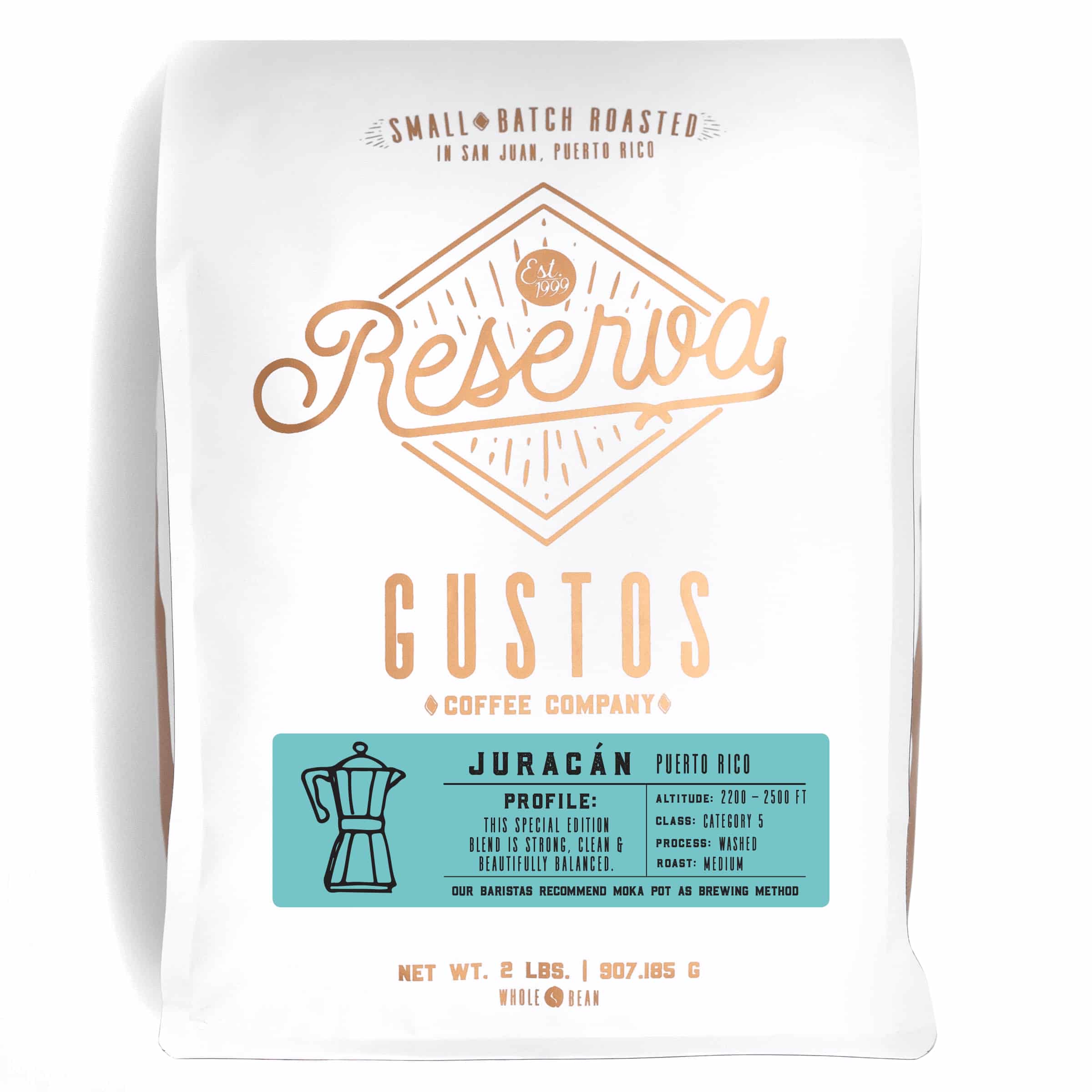 A 2lb bag of Specialty Coffee from PR Juracán by Gustos Coffee Co