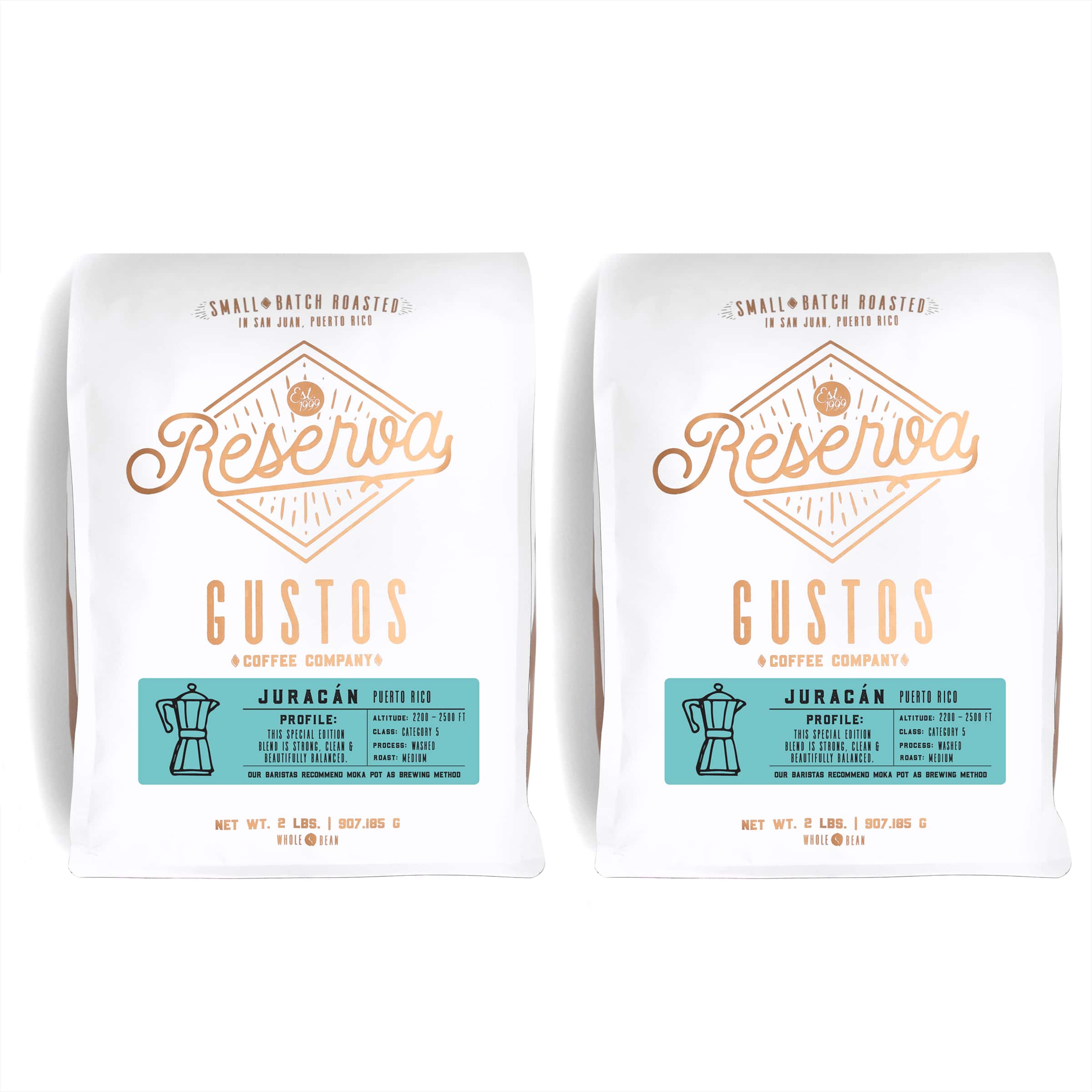 Two 2lb bag of Specialty Coffee Gustos Café Juracán Single Origin Blend Puerto Rico