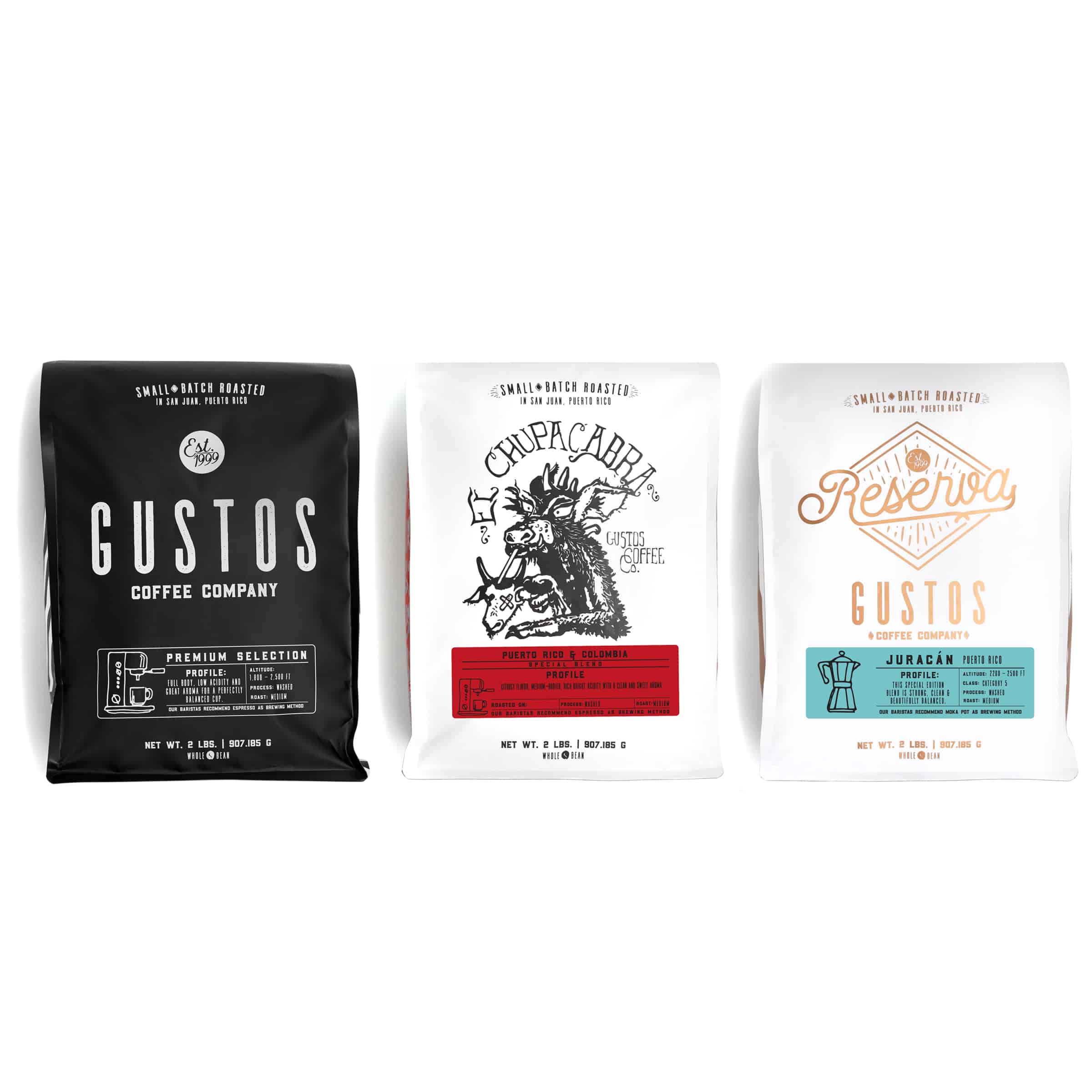 COL Gustos Coffee From Puerto Rico Specialty House Blend Trio 2LB BAGS