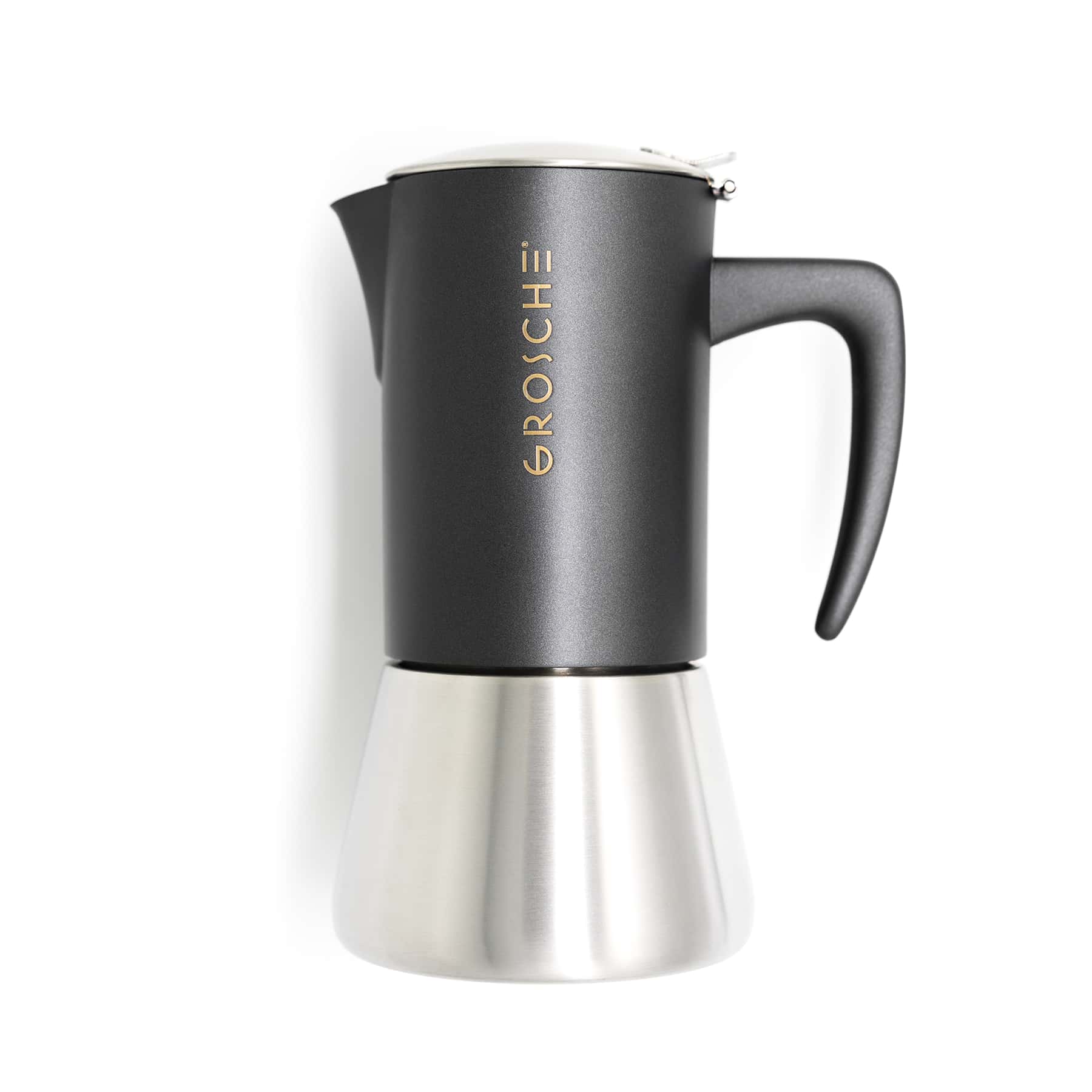Grosche Moka 10 Cup Black SPecled Stainless Steel Induction Stovetop Espresso Maker